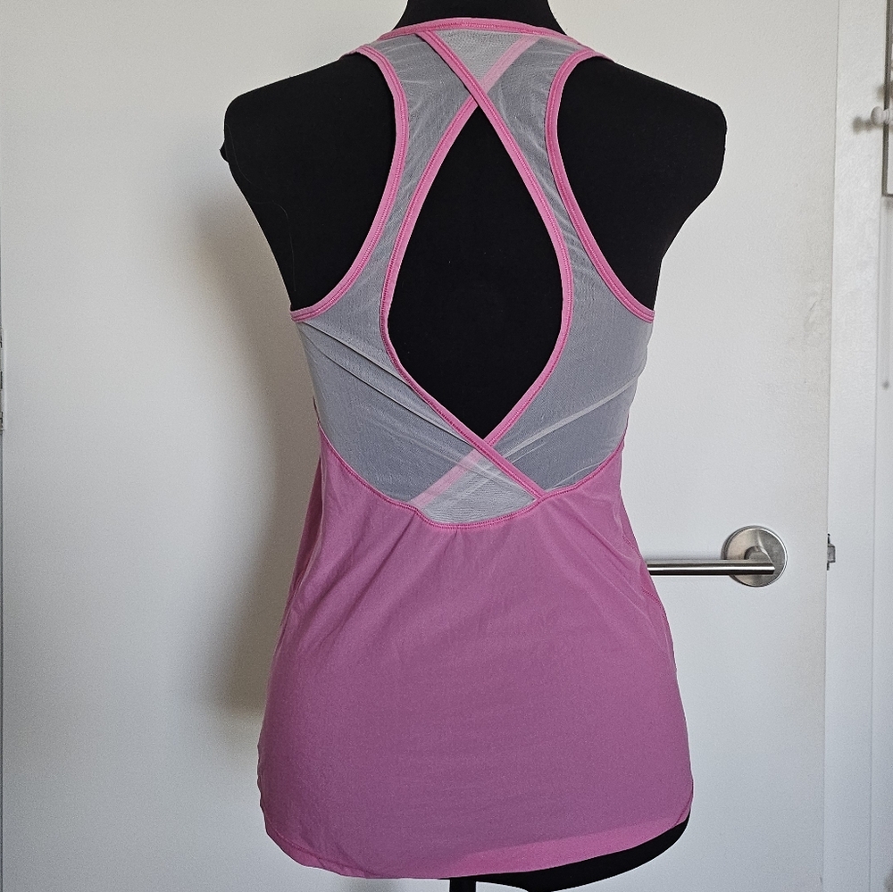 Lululemon Sheer Pink Running Tank Top White Mesh Panel Back Cutout